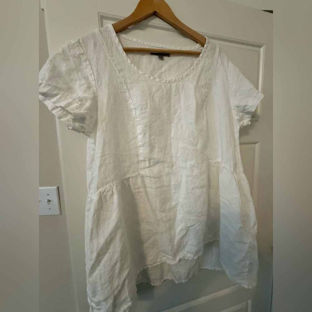 Flax Size M white linen tunic top with pockets